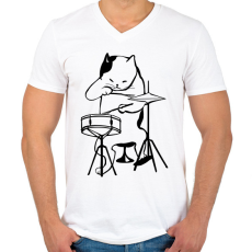 PRINTFASHION Macska dobol - Férfi V-nyakú póló - Fehér