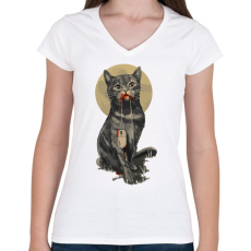 PRINTFASHION Macska-egér - Női V-nyakú póló - Fehér