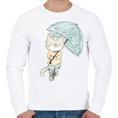 PRINTFASHION Macska egeres ernyővel - Férfi pulóver - Fehér
