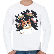 PRINTFASHION Macska és az ufok - Férfi pulóver - Fehér férfi pulóver, kardigán