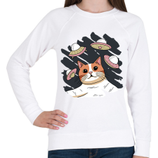 PRINTFASHION Macska és az ufok - Női pulóver - Fehér női pulóver, kardigán