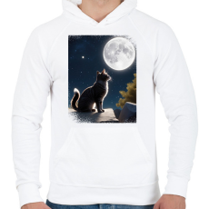 PRINTFASHION Macska és hold - Férfi kapucnis pulóver - Fehér