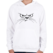 PRINTFASHION Macska fej szigorúan néz - Gyerek kapucnis pulóver - Fehér gyerek pulóver, kardigán