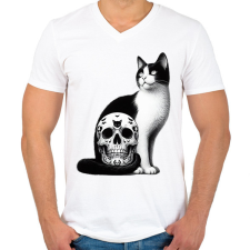 PRINTFASHION Macska - Férfi V-nyakú póló - Fehér férfi póló