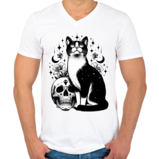 PRINTFASHION Macska - Férfi V-nyakú póló - Fehér