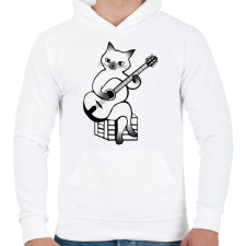 PRINTFASHION Macska gitározik - Férfi kapucnis pulóver - Fehér férfi pulóver, kardigán