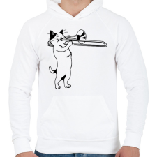 PRINTFASHION Macska harsonázik - Férfi kapucnis pulóver - Fehér férfi pulóver, kardigán