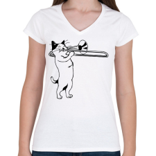 PRINTFASHION Macska harsonázik - Női V-nyakú póló - Fehér női póló