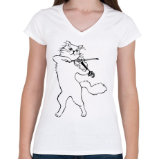 PRINTFASHION Macska hegedűl - Női V-nyakú póló - Fehér