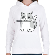PRINTFASHION Macska késsel - Női kapucnis pulóver - Fehér