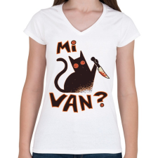 PRINTFASHION Macska - Mi van ?  - Női V-nyakú póló - Fehér női póló