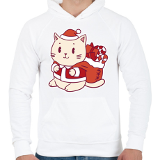 PRINTFASHION Macska mikulás - Férfi kapucnis pulóver - Fehér