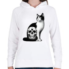 PRINTFASHION Macska - Női kapucnis pulóver - Fehér női pulóver, kardigán