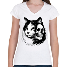 PRINTFASHION Macska - Női V-nyakú póló - Fehér női póló
