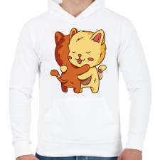 PRINTFASHION Macska ölelés - Férfi kapucnis pulóver - Fehér férfi pulóver, kardigán