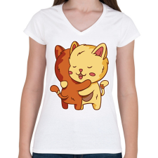 PRINTFASHION Macska ölelés - Női V-nyakú póló - Fehér női póló