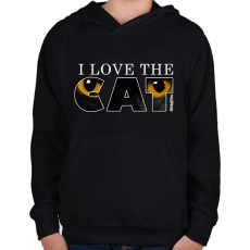 PRINTFASHION Macska sárga szemekkel sötét színű termékekre - Gyerek kapucnis pulóver - Fekete