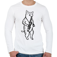 PRINTFASHION Macska szaxofonozik - Férfi hosszú ujjú póló - Fehér