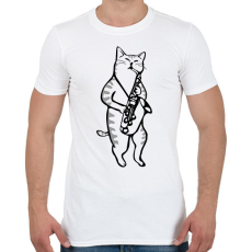 PRINTFASHION Macska szaxofonozik - Férfi póló - Fehér
