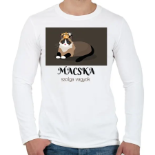 PRINTFASHION Macska szolga vagyok - Férfi hosszú ujjú póló - Fehér férfi póló