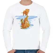 PRINTFASHION Macska-tigris - Férfi pulóver - Fehér férfi pulóver, kardigán