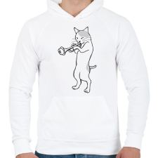PRINTFASHION Macska trombitál - Férfi kapucnis pulóver - Fehér férfi pulóver, kardigán