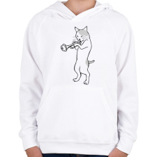 PRINTFASHION Macska trombitál - Gyerek kapucnis pulóver - Fehér gyerek pulóver, kardigán