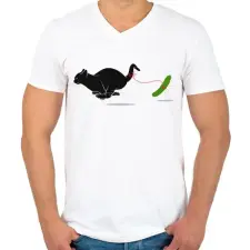 PRINTFASHION Macska vs Uborka - Férfi V-nyakú póló - Fehér férfi póló