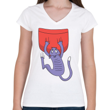 PRINTFASHION Macska zseb - Női V-nyakú póló - Fehér női póló