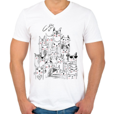PRINTFASHION macskák - Férfi V-nyakú póló - Fehér férfi póló