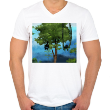 PRINTFASHION macskák - Férfi V-nyakú póló - Fehér férfi póló