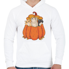 PRINTFASHION Macskák tökben - Férfi kapucnis pulóver - Fehér férfi pulóver, kardigán