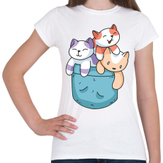PRINTFASHION Macskák zsebben - Női póló - Fehér
