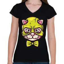 PRINTFASHION Macskamaszk - Női V-nyakú póló - Fekete női póló
