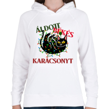 PRINTFASHION MACSKÁS KARÁCSONY - Női kapucnis pulóver - Fehér női pulóver, kardigán