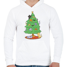 PRINTFASHION Macskás karácsonyfa - Férfi kapucnis pulóver - Fehér férfi pulóver, kardigán