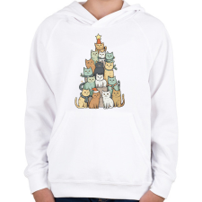 PRINTFASHION Macskás karácsonyfa - Gyerek kapucnis pulóver - Fehér gyerek pulóver, kardigán