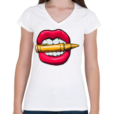 PRINTFASHION Mad lips - Női V-nyakú póló - Fehér