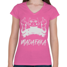PRINTFASHION Madafaka - macska sötét alaphoz - Női V-nyakú póló - Rózsaszín
