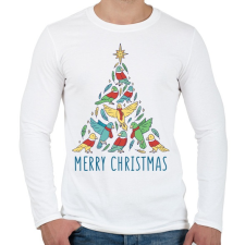 PRINTFASHION Madár karácsonyfa - Férfi hosszú ujjú póló - Fehér férfi póló