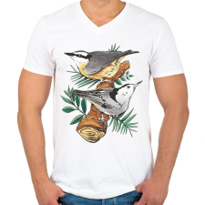 PRINTFASHION Madarak - Férfi V-nyakú póló - Fehér férfi póló