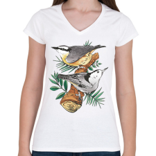 PRINTFASHION Madarak - Női V-nyakú póló - Fehér női póló
