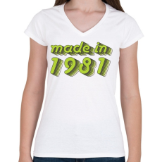 PRINTFASHION made-in-1981-green-grey - Női V-nyakú póló - Fehér