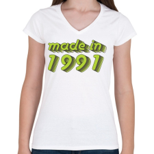 PRINTFASHION made-in-1991-green-grey - Női V-nyakú póló - Fehér női póló
