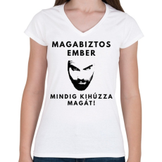 PRINTFASHION MAGABIZTOS EMBER - Női V-nyakú póló - Fehér