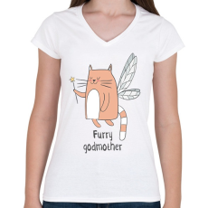 PRINTFASHION Magic cat - Női V-nyakú póló - Fehér
