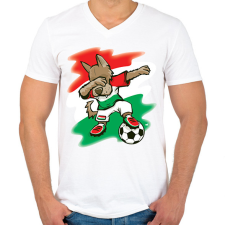 PRINTFASHION Magyar focis póló - Dabelő kutyával - Férfi V-nyakú póló - Fehér férfi póló