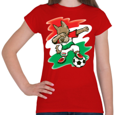 PRINTFASHION Magyar focis póló - Dabelő kutyával - Női póló - Piros női póló