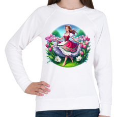 PRINTFASHION Magyar lány tavaszi virágok közt - Női pulóver - Fehér