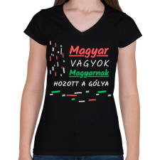 PRINTFASHION Magyar vagyok - Női V-nyakú póló - Fekete női póló
